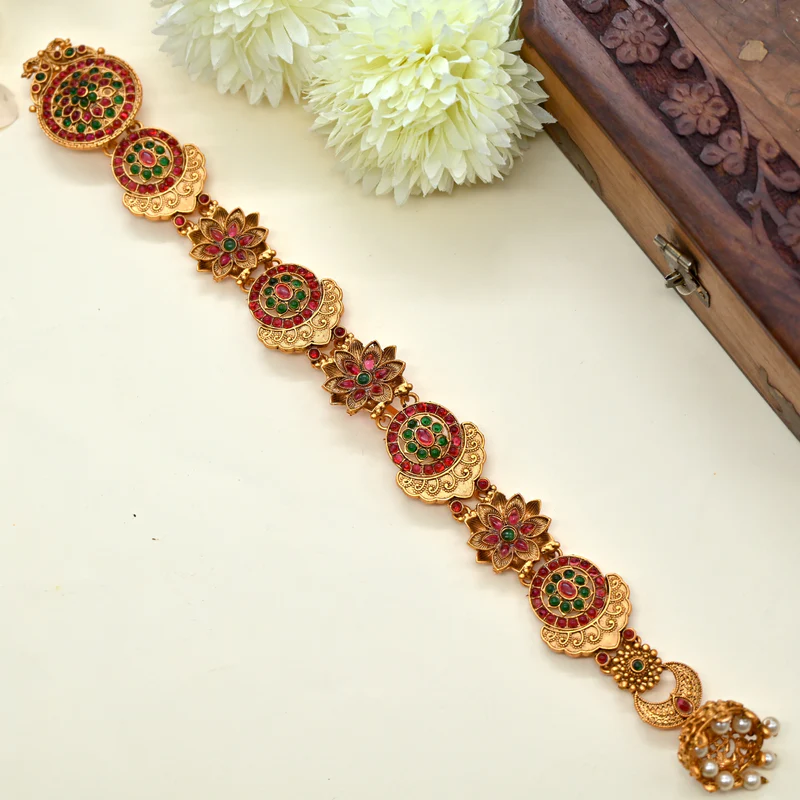 Antique Matte Kemp Chakra Flower Bridal Choti Jada Billai
